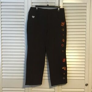 Quacker Factory Brown Pants with Floral Embroidery